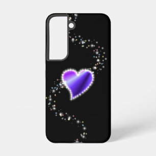 Lila Regenbogenherz mit Sternen auf schwarz Samsung Galaxy Hülle