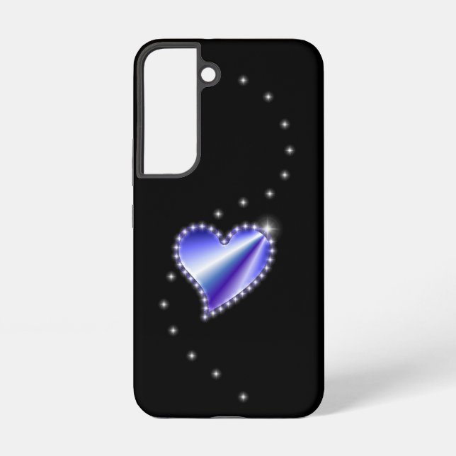Lila Regenbogenherz mit Sternen auf schwarz Samsung Galaxy Hülle (Rückseite)
