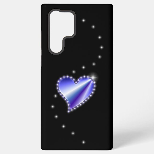 Lila Regenbogenherz mit Sternen auf schwarz Samsung Galaxy Hülle (Rückseite)