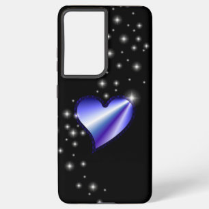 Lila Regenbogenherz mit Sternen auf schwarz Samsung Galaxy Hülle