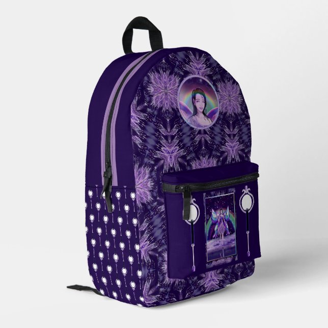 Lila Regenfee Bedruckter Rucksack (Rückseitige Ecke links)