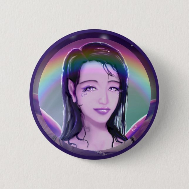 Lila Regenfee Button (Vorderseite)