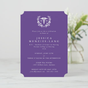 Lila Registered Nurse Caduceus+Lorbeerkranz Einladung