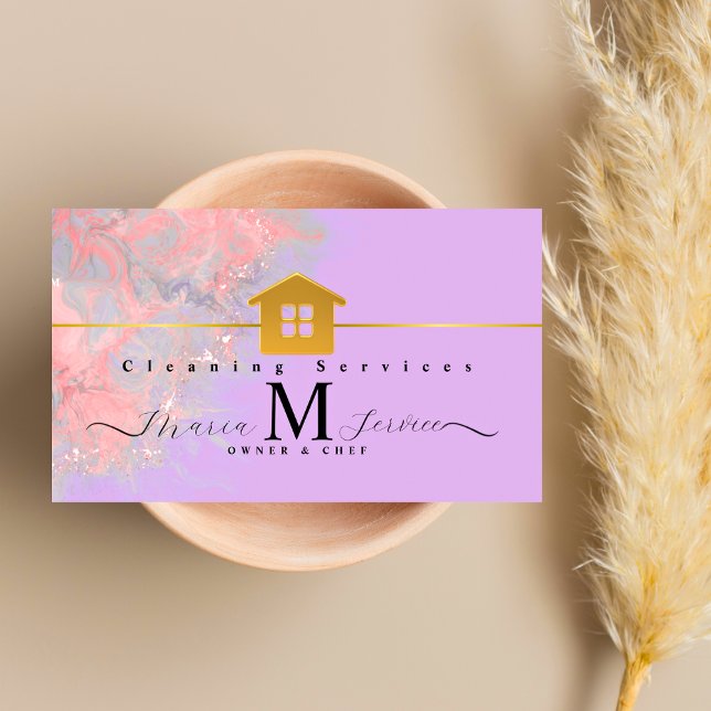 lila Reinigungsservice für goldfarbenes Marmor Visitenkarte (Von Creator hochgeladen)