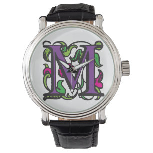 Lila Renaissance-belichtetes Manuskript M Armbanduhr