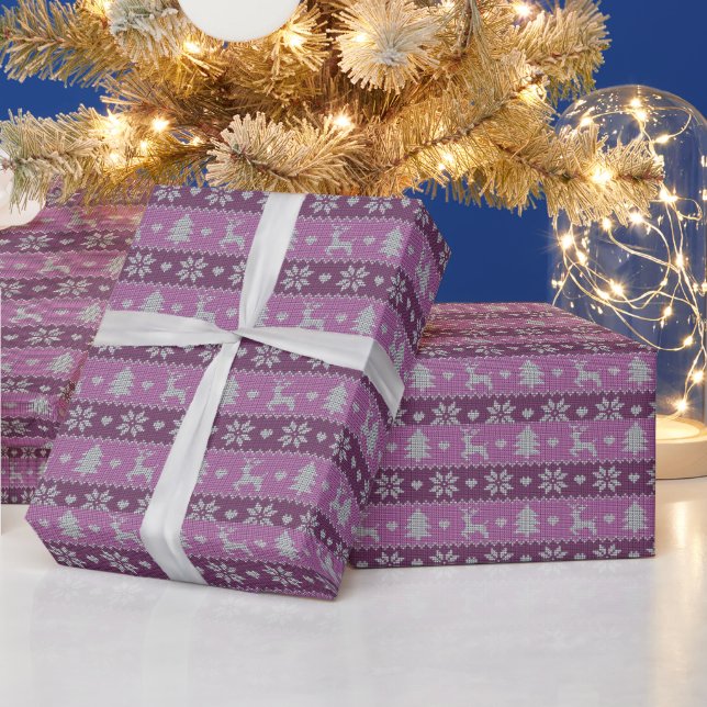 Lila Rentier Herzbaum Moderne Weihnachten Geschenkpapier (Feiertage)
