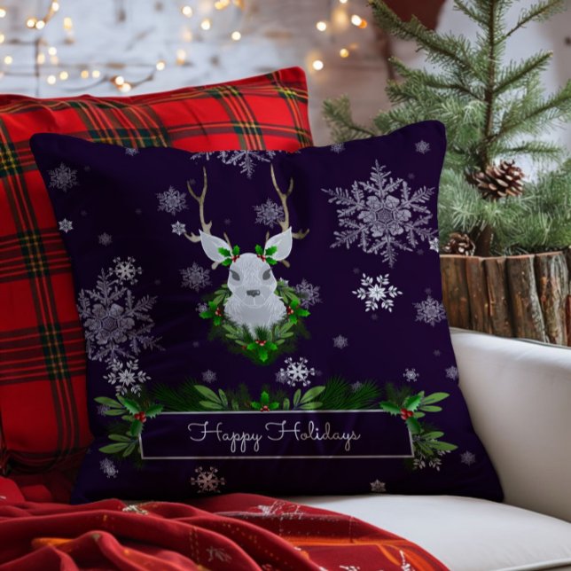 Lila Rentier-Kissen Kissen (Purple Reindeer Christmas Throw Pillow)