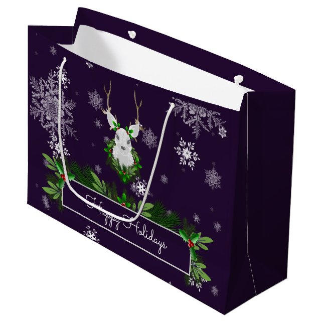 Lila Rentierbeutel Große Geschenktüte (Vorderseite Schrägansicht)