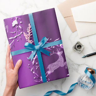 Lila Rentiere mit Diamonds Christmas Geschenkpapier