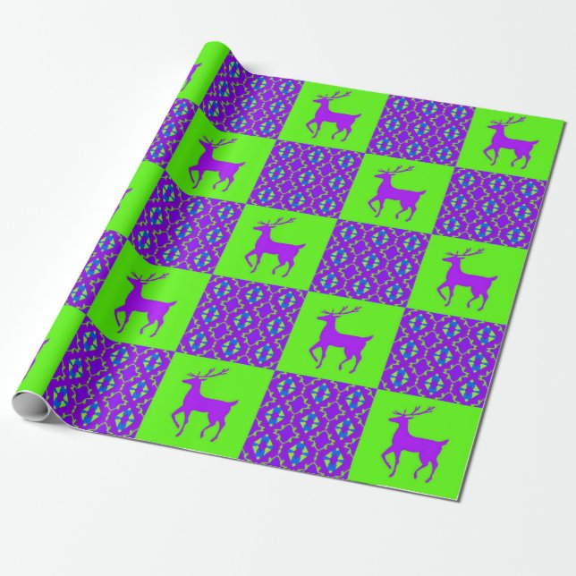 Lila Rentierweihnachtszeit Geschenkpapier (Ungerollt)