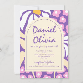 Lila Retro-Blüte mit QR-Einladung zur Hochzeit Einladung