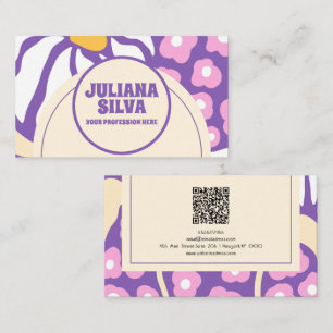 Lila Retro-Blüte mit QR-Visitenkarte Visitenkarte