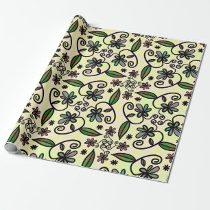 Lila Retro Boho Daisies Geschenkpapier