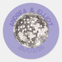 Lila Retro-Disco-Hochzeitsaufkleber Briefumschlag- Runder Aufkleber