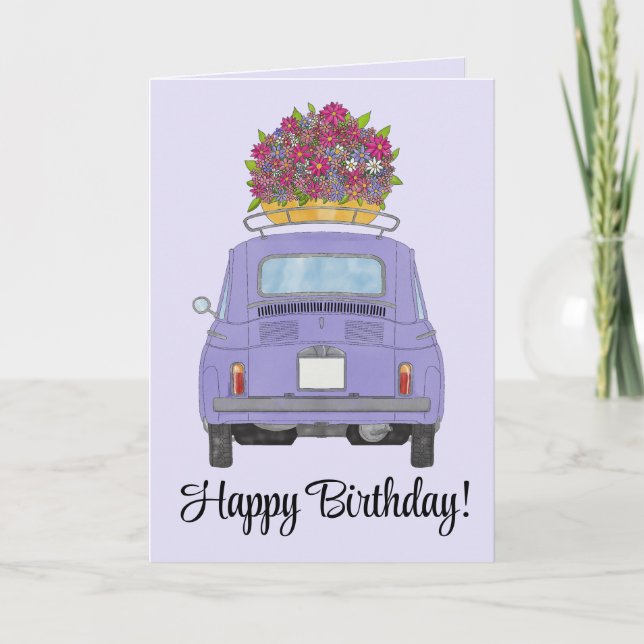 Lila Retro Fiat 500 Geburtstagskarte Karte (Vorderseite)