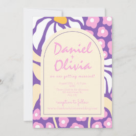 Lila Retro-Flora mit Foto Hochzeitsempfang Einladung