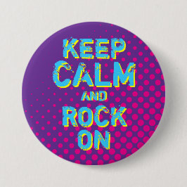 Lila Retro-Halftone Behielt Ruhe und Rock On Butto Button