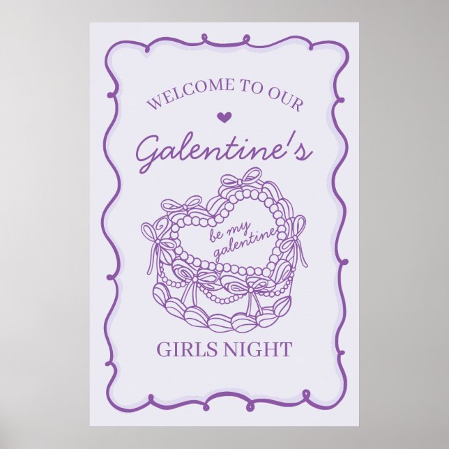 Lila Retro Herz Coquette Kuchen Galentine Herzlich Poster (Vorne)