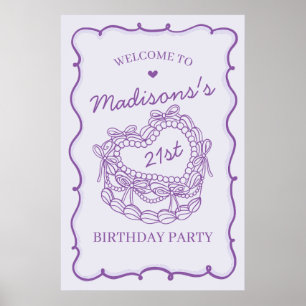 Lila Retro Herzkokette Geburtstag Herzlich Willkom Poster