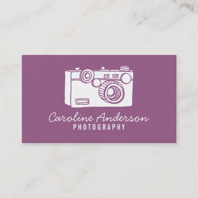 Lila Retro-Kamera-Fotograf-Visitenkarte Visitenkarte (Vorderseite)