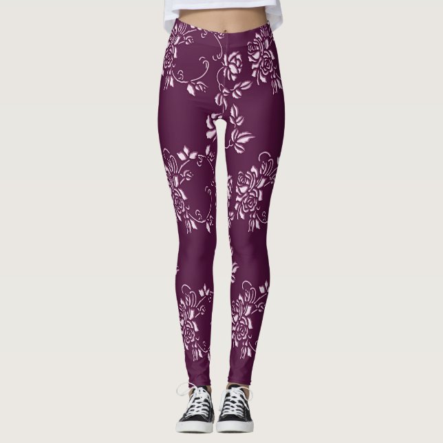 Lila retro mit Blumenelement Leggings (Vorderseite)