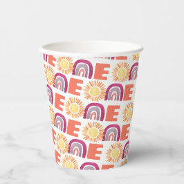 Lila Retro ONE Geburtstagsparty Pappbecher