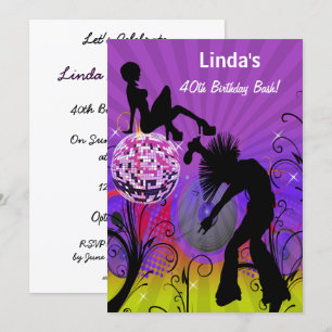 lila Retro-Party Einladung der 80er Jahre