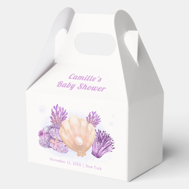 Lila Retro Pearl Seashell Baby Dusche Geschenkschachtel (Vorderseite)