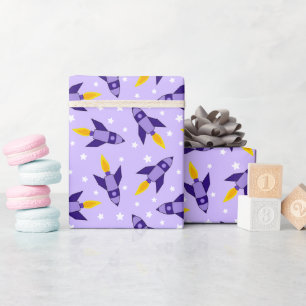 Lila Retro-Raketenabwickelpapier Geschenkpapier