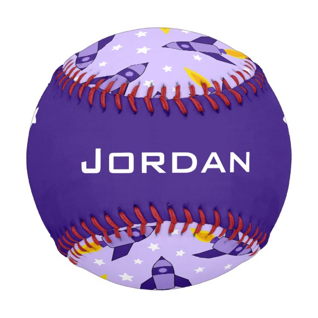 Lila Retro-Raketenbaseball Baseball (Vorderseite)