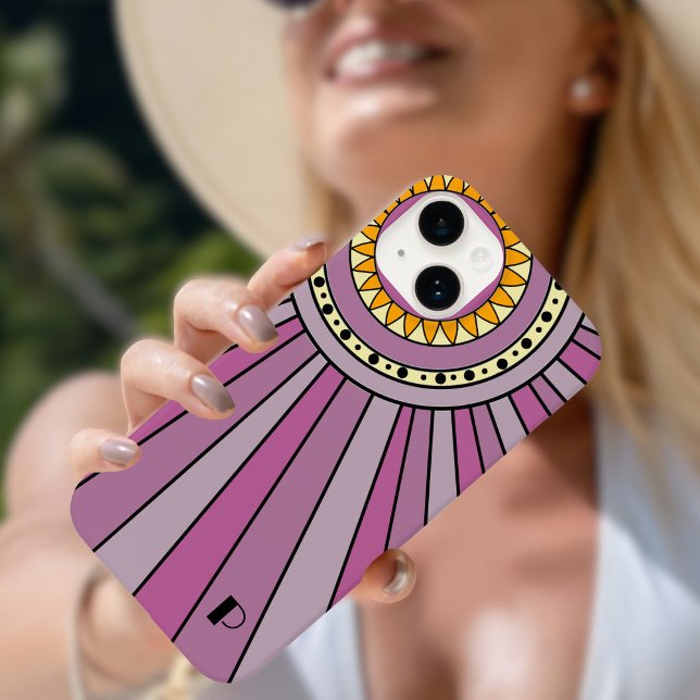 Lila Retro-Sonnenstrahlen Benutzerdefinierter Mono Case-Mate iPhone 14 Hülle (Von Creator hochgeladen)