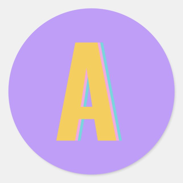 Lila Retro Typografie Monogramm Runder Aufkleber (Vorderseite)