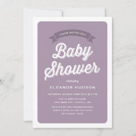 Lila Retro Typografie Script Classic Baby Shower Einladung