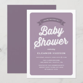 Lila Retro Typografie Script Classic Baby Shower Einladung
