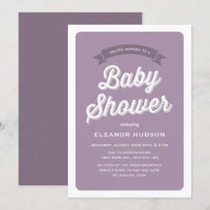 Lila Retro Typografie Script Classic Baby Shower Einladung