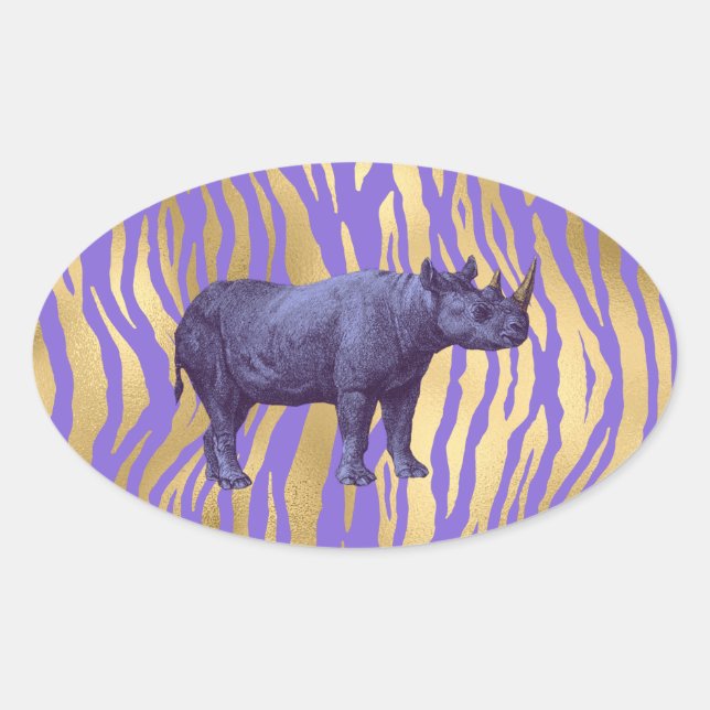 Lila Rhinoceros Ovaler Aufkleber (Vorderseite)