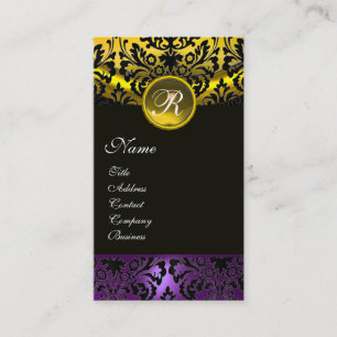 LILA RIBBON BLACK GOLD YELLOW DAMASK MONOGRAMM VISITENKARTE