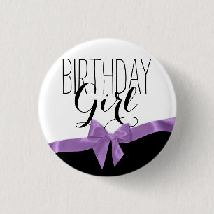 Lila Ribbon Bow Birthday Girl Button