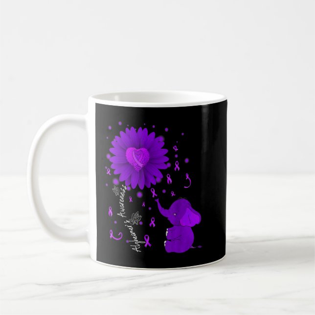 Lila Ribbon Daisy Blume Elephant Alzheimer Awar Kaffeetasse (Links)