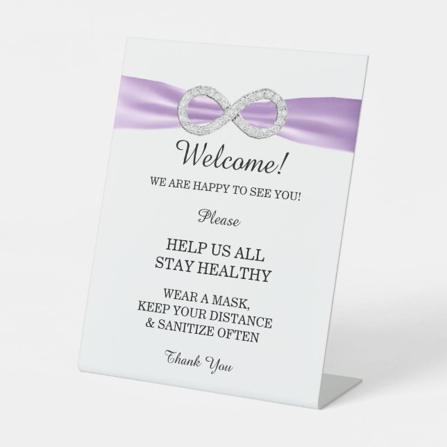 Lila Ribbon Diamond Unendlichkeit Hochzeitssicherh Sockelschild (Vorderseite)