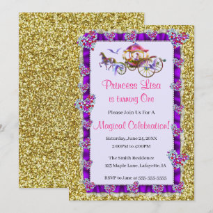 Lila Ribbon Gold Glitzer Royal Princess Birthday Einladung