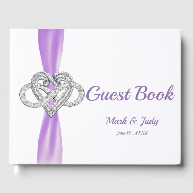 Lila Ribbon Infinity Heart Wedbook Gästebuch (Vorderseite)