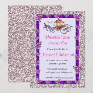 Lila Ribbon Pink Glitzer Royal Princess Birthday Einladung
