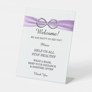 Lila Ribbon-Silber-Unendlichkeit Hochzeitssicherhe Sockelschild