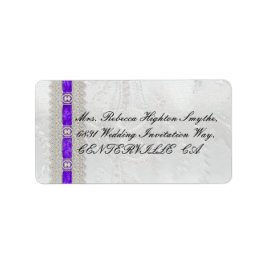 Lila Ribbon, White Satin Wedding Adressaufkleber