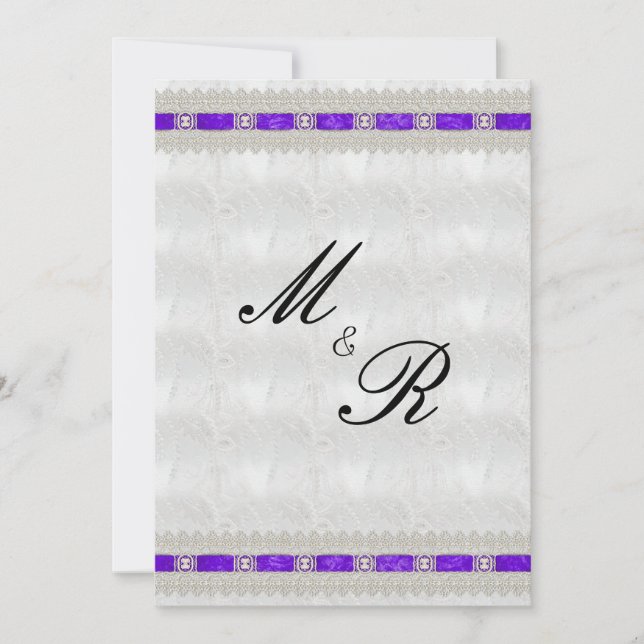 Lila Ribbon, White Satin Wedding Einladung (Vorderseite)
