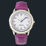 Lila Riemen für benutzerdefinierte Girls Armbanduhr<br><div class="desc">Benutzerdefinierte Girls Name Lila Strap Watch. Die "Little Girl Timepiece", eine bezaubernde und anpassbare Uhr, die speziell für junge Mädchen entwickelt wurde. Die Uhr ist mit einem lila Lederband ausgestattet, das sanft auf zarter Haut aufgesetzt ist, und einem sauberen, gut lesbaren Ziffernblatt mit spielerischen Ziffern. Das Highlight ist die Personalisierungsoption,...</div>