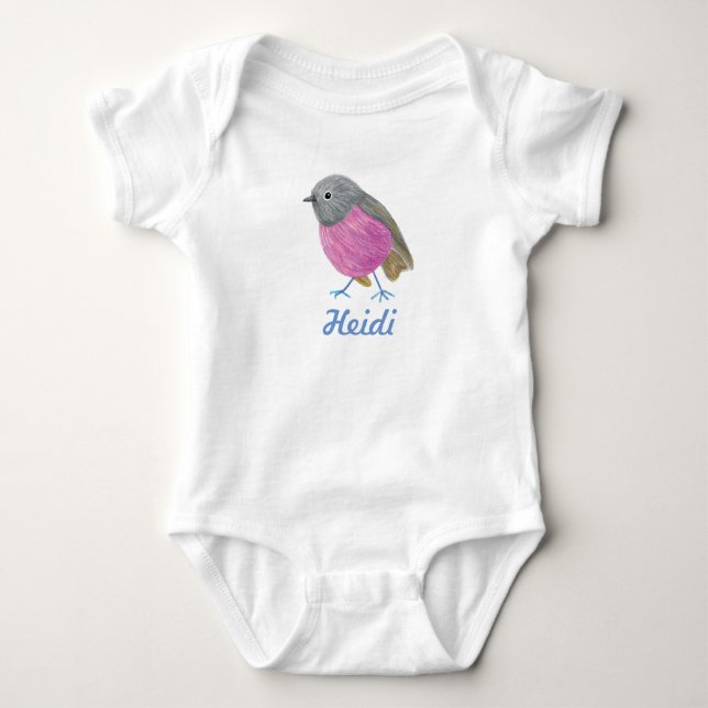 Lila Robin-Vogel Baby Strampler (Vorderseite)