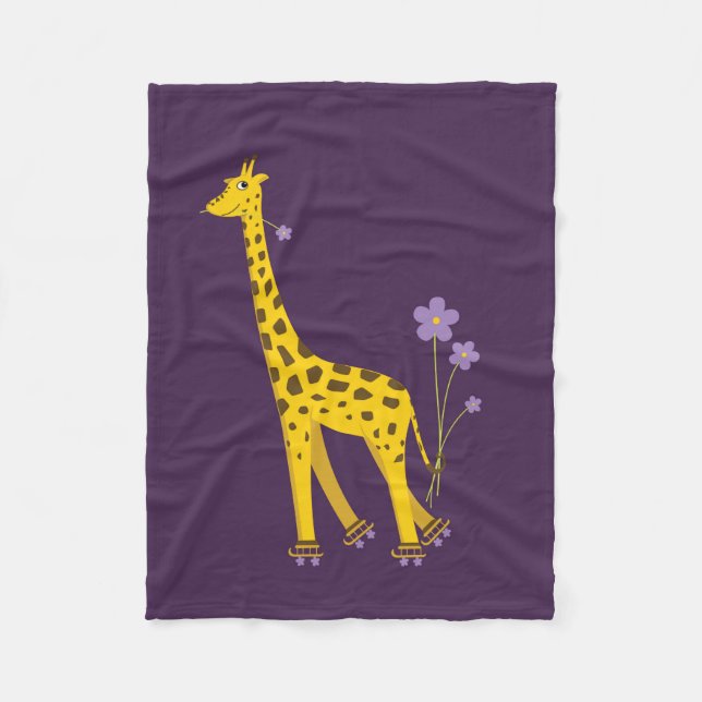 Lila Rollen-Skaten-lustige Cartoon-Giraffe Fleecedecke (Vorderseite)