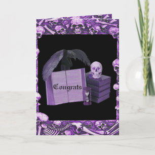 Lila Romance Schädel Spellbook Hochzeit Karte